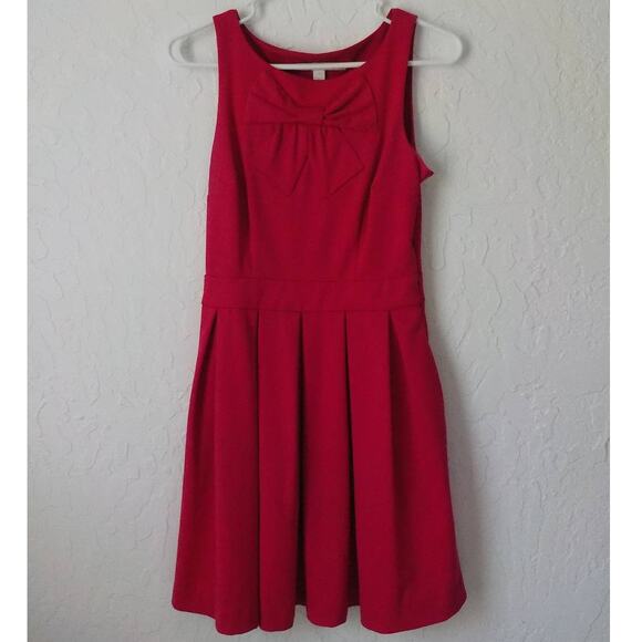 Lauren Conrad Pink Dress Women 4 Fit Flare Bow Pleaded Zip Rayon Sleeveless - Picture 9 of 9